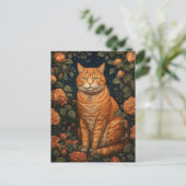 Carte Postale Chat au gingembre dans les fleurs (Debout devant)