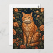 Carte Postale Chat au gingembre dans les fleurs (Devant / Derrière)