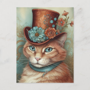 Carte Postale Chat au gingembre dans un tophat