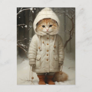 Carte Postale Chat au gingembre mignon et drôle en neige