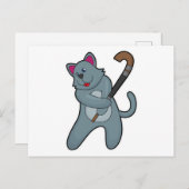 Carte Postale Chat au hockey avec bâton de hockey (Devant / Derrière)