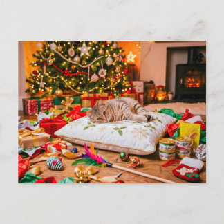Carte Postale Chat au paradis des cadeaux de Noël