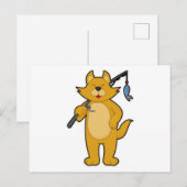 Carte Postale Chat au pêche avec canne à pêche & poisson (Devant / Derrière)