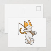 Carte Postale Chat au pêche avec une canne à pêche (Devant / Derrière)