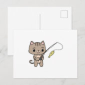 Carte Postale Chat au pêche avec une canne à pêche (Devant / Derrière)