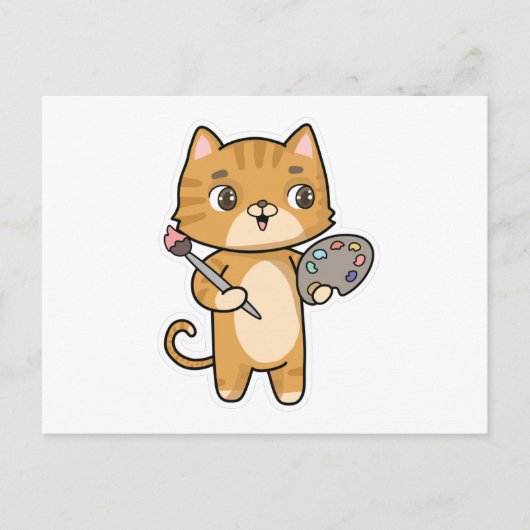 Carte Postale Chat au tableau avec couleur et pinceau (Devant)