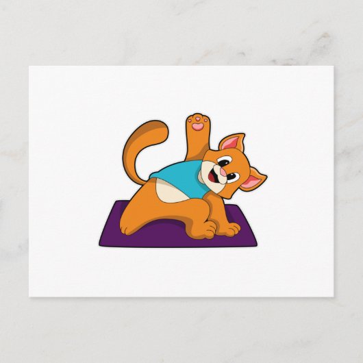 Carte Postale Chat au yoga avec tapis de yoga (Devant)