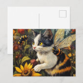 Carte Postale Chat aux abeilles et fleurs (Devant / Derrière)