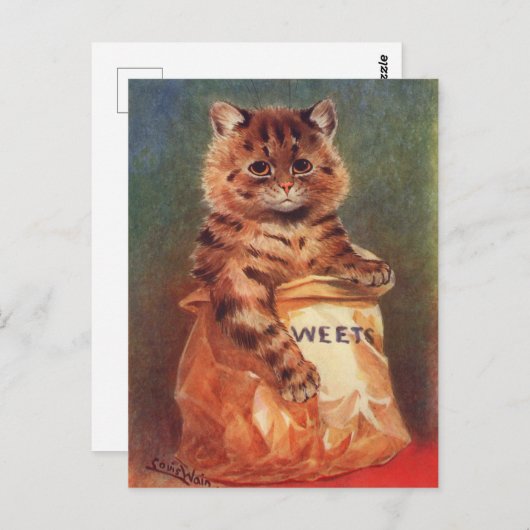 Carte Postale Chat aux douceurs mixtes par Louis Wain (Devant / Derrière)
