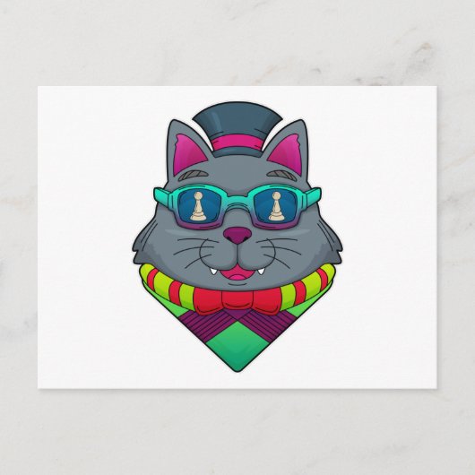 Carte Postale Chat aux échecs avec le pion (Devant)
