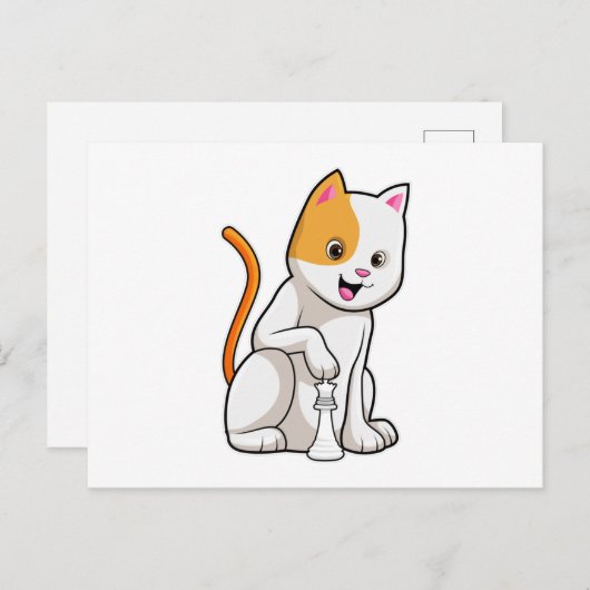 Carte Postale Chat aux échecs avec pièce d'échecs Pawn (Devant / Derrière)