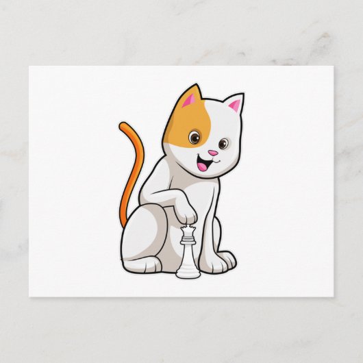 Carte Postale Chat aux échecs avec pièce d'échecs Pawn (Devant)