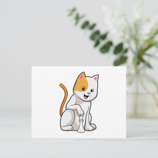 Carte Postale Chat aux échecs avec pion (Debout devant)