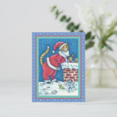 CARTE POSTALE CHAT AUX GRIFFES DU PÈRE NOËL SUR LE TOIT APPORTE (Debout devant)