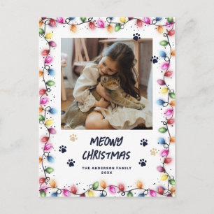 Carte Postale Chat aux pattes illuminées de Noël en bleu Photo M