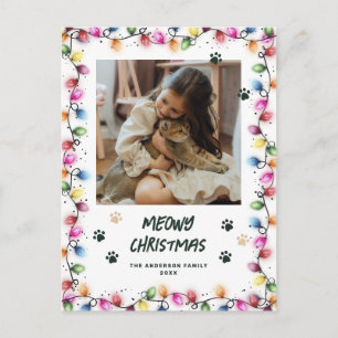 Carte Postale Chat aux pattes vertes illuminé pour Noël Photo Me