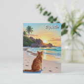 Carte Postale Chat aux Seychelles Anse Source d'Argent Beach (Debout devant)