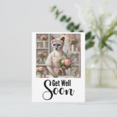 Carte Postale Chat avec beaucoup de fleurs Prompt rétablissement (Debout devant)