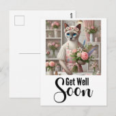 Carte Postale Chat avec beaucoup de fleurs Prompt rétablissement (Devant / Derrière)
