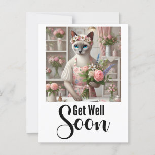 Carte Postale Chat avec beaucoup de fleurs Prompt rétablissement