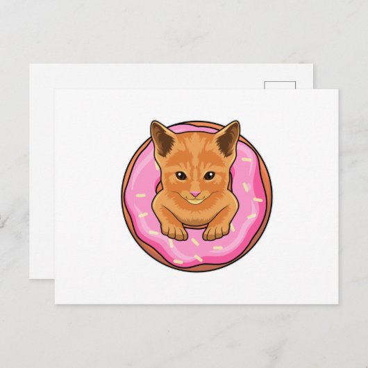 Carte Postale Chat avec beignet (Devant / Derrière)