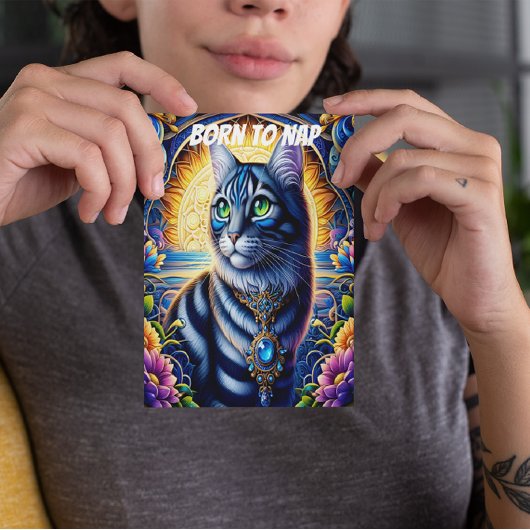 Carte Postale Chat avec bijoux dans un jardin d'imaginaires anim