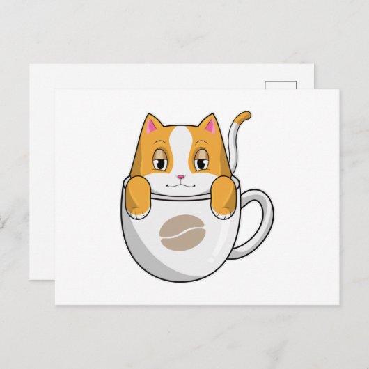 Carte Postale Chat avec café Coupe (Devant / Derrière)