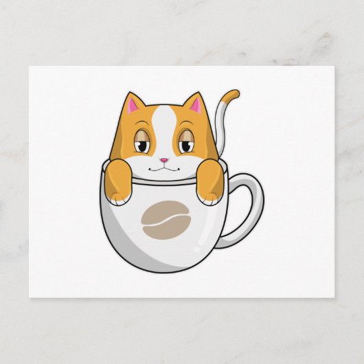 Carte Postale Chat avec café Coupe (Devant)