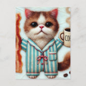 Carte Postale Chat avec Café et Bacon (Devant)