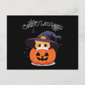 Carte Postale Chat avec casquette sorcier à Halloween Jack-O-Lan (Devant)