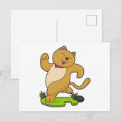 Carte Postale Chat avec collier de strangulation en course (Devant / Derrière)