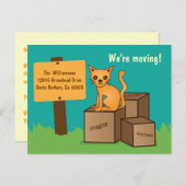 Carte postale - Chat avec des boîtes - Nous déména (Devant / Derrière)
