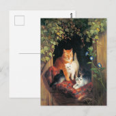 Carte Postale Chat avec des chatons, peinture d'art fin, (Devant / Derrière)