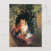 Carte Postale Chat avec des chatons, peinture d'art fin, (Devant)
