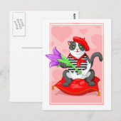 Carte Postale chat avec fleur (Devant / Derrière)