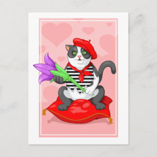 Carte Postale chat avec fleur