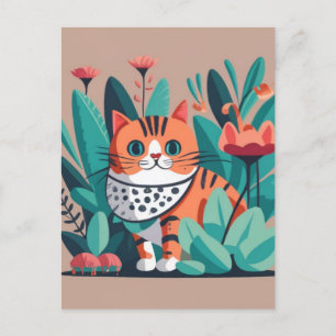 Carte Postale Chat avec Fleurs