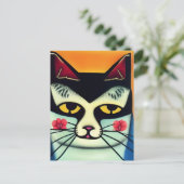 Carte Postale Chat avec fleurs sur les joues Collage (Debout devant)