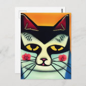 Carte Postale Chat avec fleurs sur les joues Collage (Devant / Derrière)