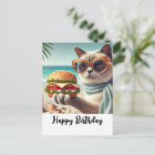 Carte Postale Chat avec Hamburger Joyeux Anniversaire (Debout devant)