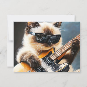 Carte Postale Chat avec lunettes de soleil jouant de la guitare