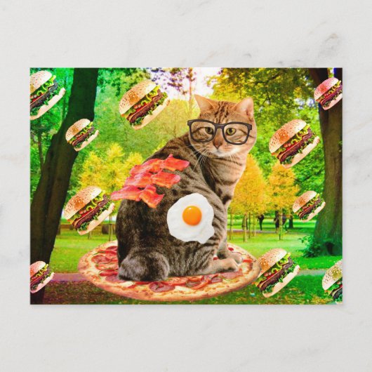Carte Postale Chat avec lunettes et restauration rapide (Devant)
