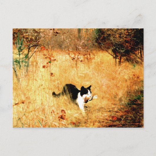 Carte Postale Chat avec oiseau dans la bouche (Devant)