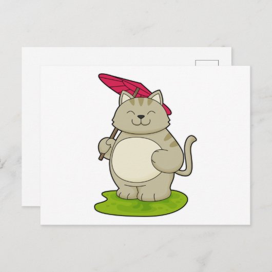 Carte Postale Chat avec parapluie (Devant / Derrière)