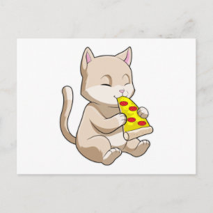 Carte Postale Chat avec Pizza