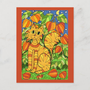 Carte Postale Chat avec Plante chinois