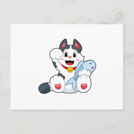Carte Postale Chat avec poisson (Devant)