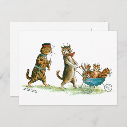 Carte Postale Chat avec Pram Louis Wain (Devant / Derrière)