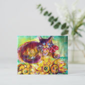 CARTE POSTALE CHAT AVEC RIBBON ROUGE ET SOUFFRES (Debout devant)