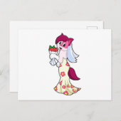 Carte Postale Chat avec robe de mariée et bouquet de fleurs (Devant / Derrière)